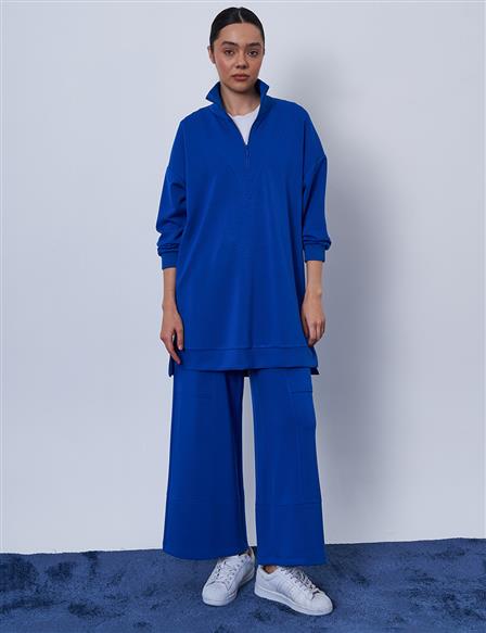 Stand-Up Collar Rayon Sweatshirt Cobalt Blue