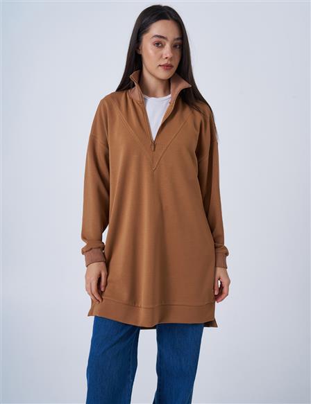 Stand-Up Collar Rayon Sweatshirt Tobacco