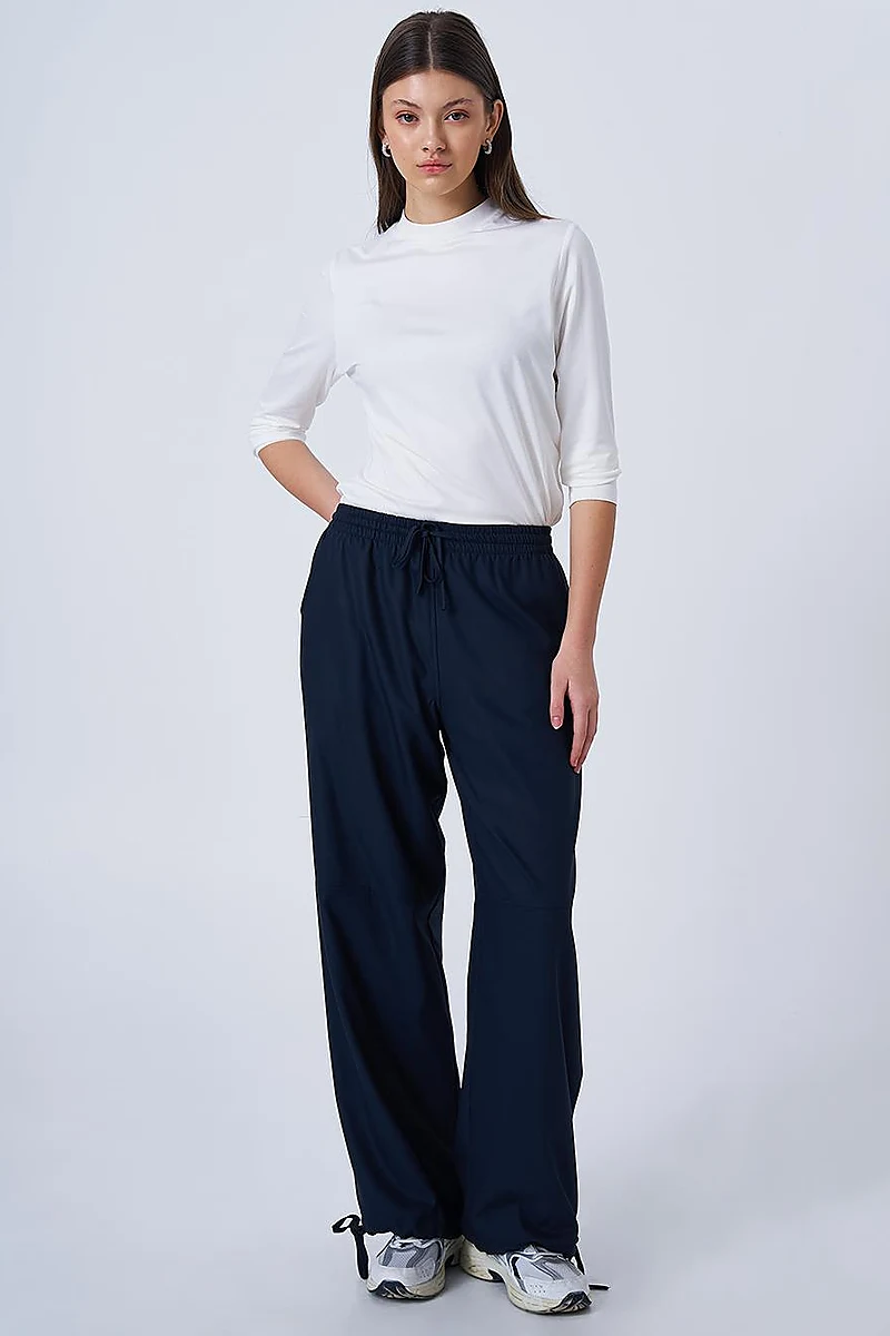 Drawstring Hem Relaxed Fit Pants Dark Navy