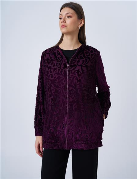 Printed Crew Neck Jacket Plum