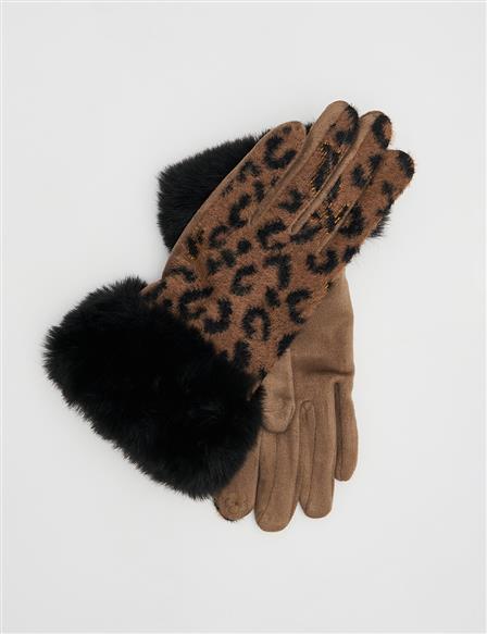 Leopard Print Gloves Brown