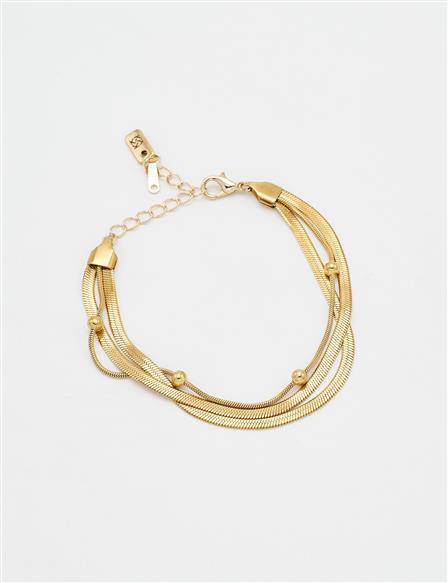 Parlak Çok Zincirli Bileklik Gold