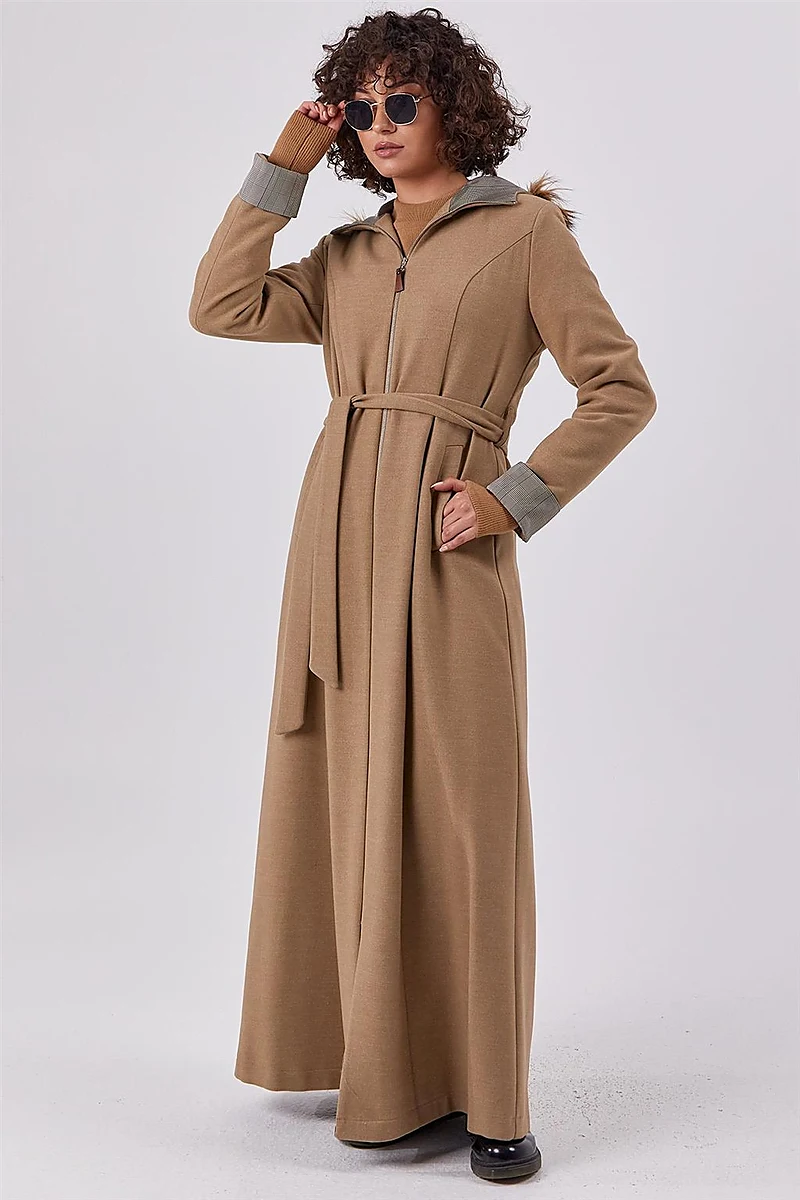 Checkered Trim Coat Beige
