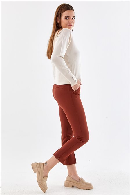 Slit Hem Skinny Pants Terracotta