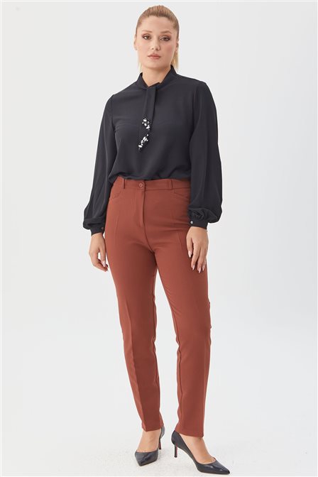 Buttoned Slim Leg Pants Terracotta