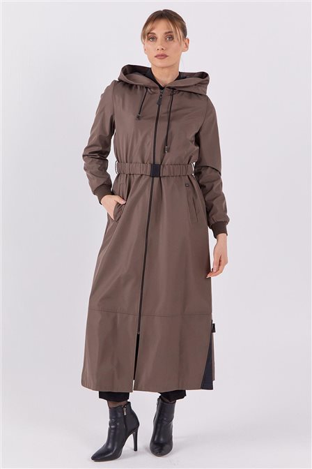 Belted Hooded Coat Mink