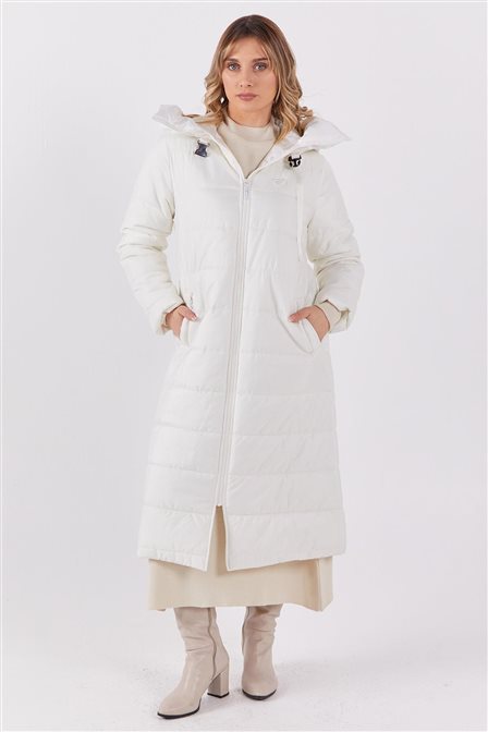 Dik Yakalı Anorak Mont Optik Beyaz 