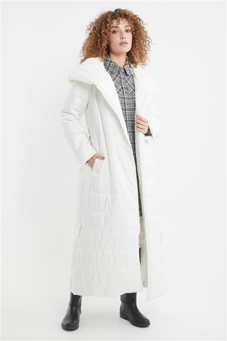 Lastik Kemerli Anorak Mont Optik Beyaz 