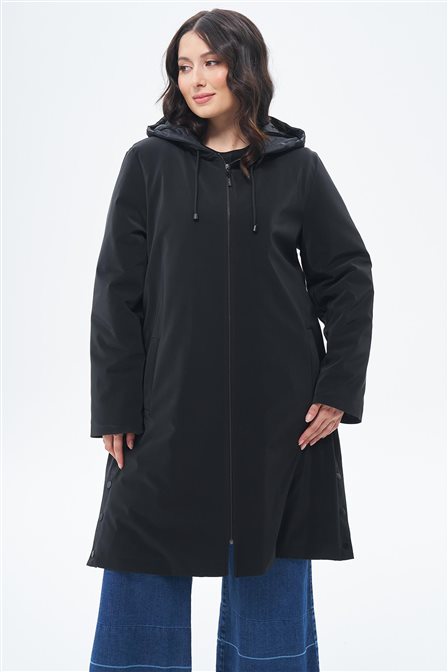 Drawstring Detail Coat Black