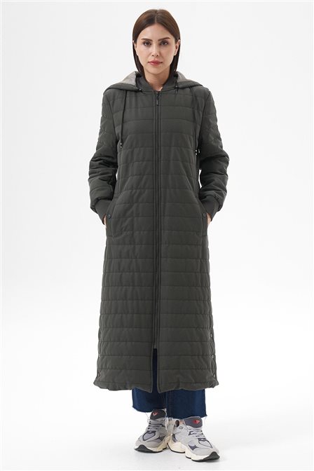 Boydan Fermuar Kapamalı Anorak Mont Haki 
