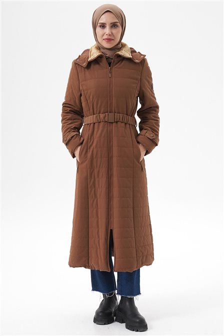 Kilit Kemerli Anorak Mont Camel 