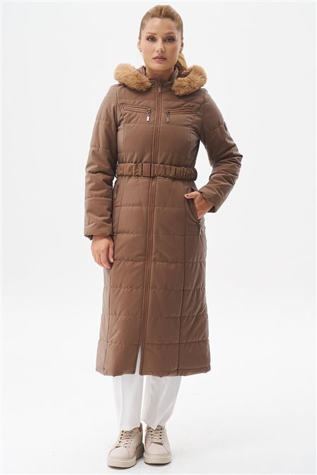 Double Zipper Detail Anorak Coat Camel 