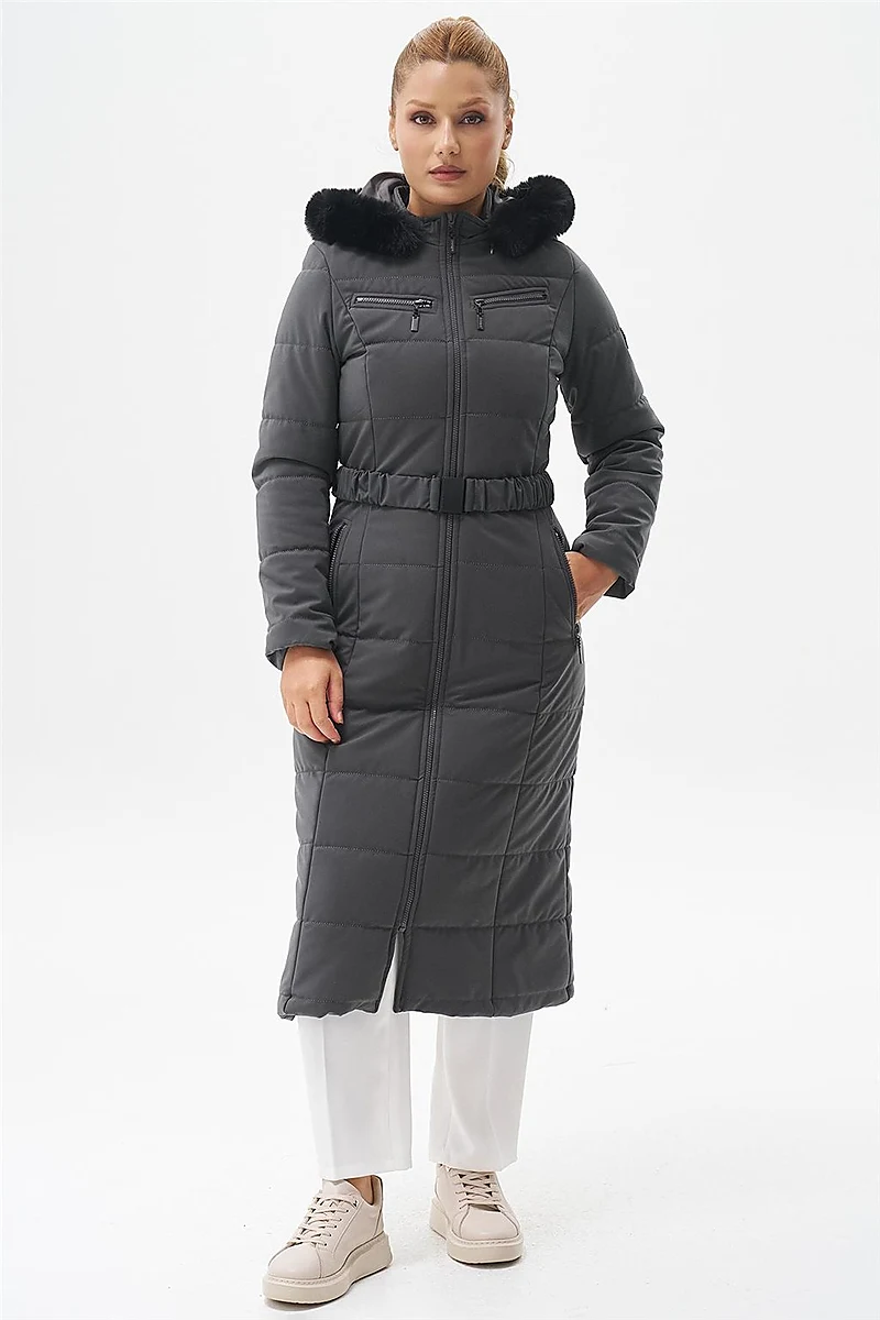 Double Zipper Detail Anorak Coat Anthracite 