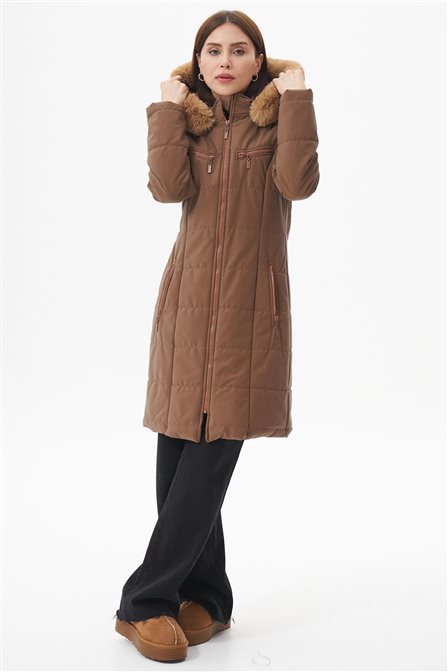 Cepli Fermuar Kapamalı Anorak Mont Camel 