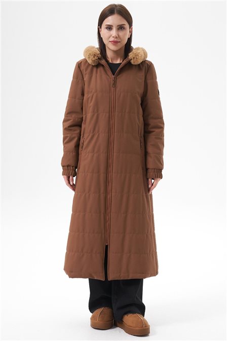 Bilekleri Lastikli Anorak Mont Camel