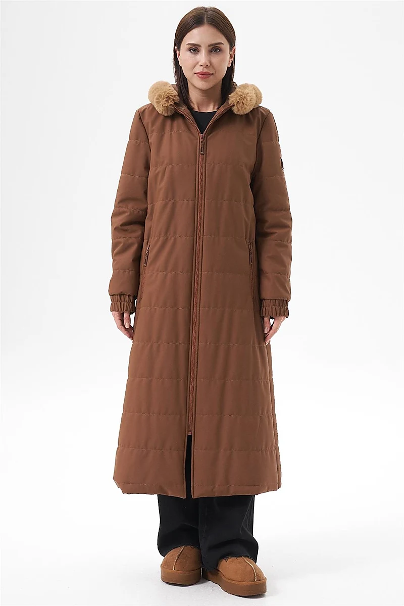 Bilekleri Lastikli Anorak Mont Camel