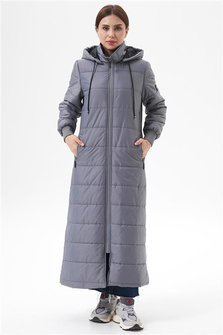 Çıkarılabilir Kapüşonlu Cepli Anorak Mont Gri 