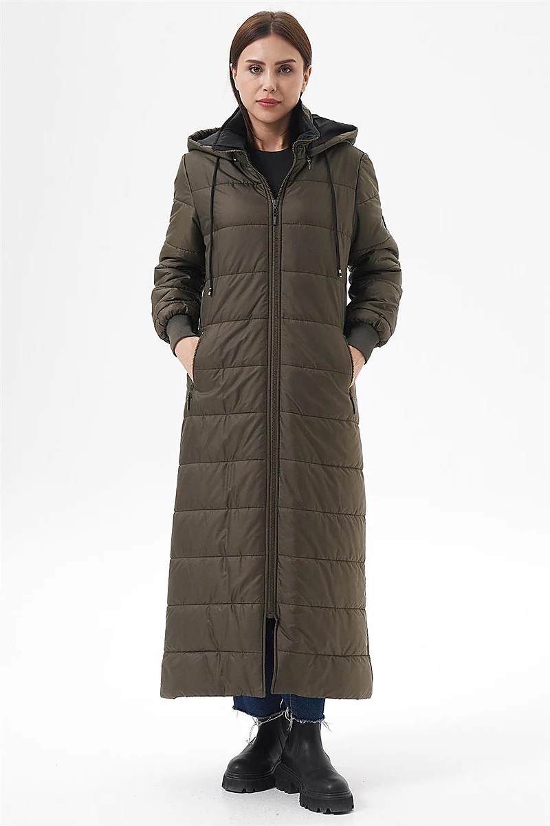 Hooded Zip-Pocket Anorak Coat Khaki