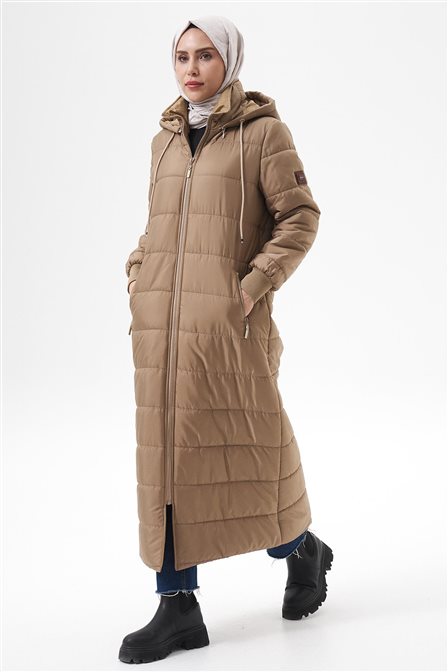 Detachable Hooded Pocketed Anorak Coat Beige