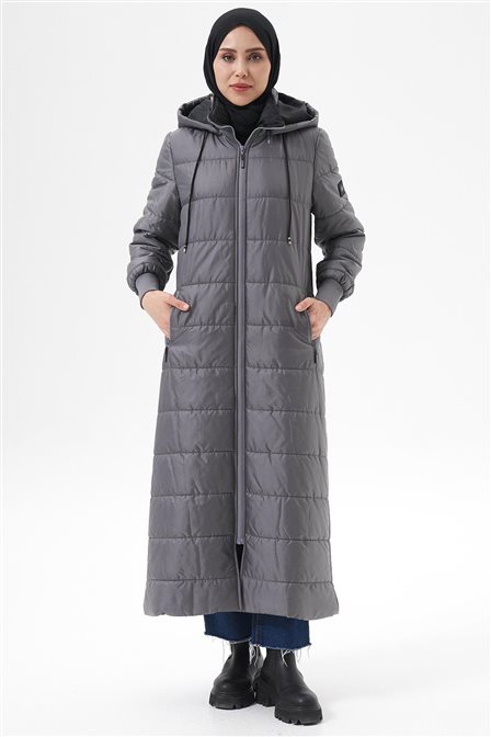 Detachable Hooded Pocketed Anorak Coat Anthracite 