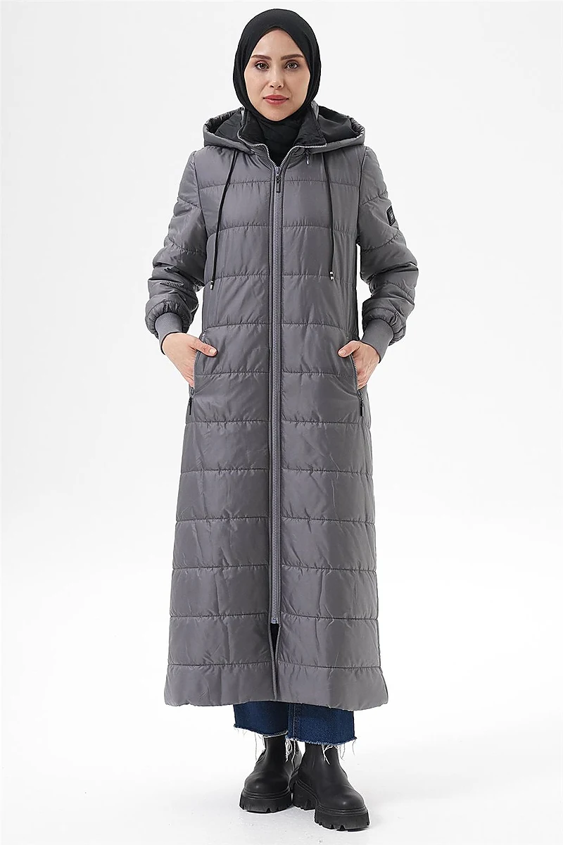 Detachable Hooded Pocketed Anorak Coat Anthracite 