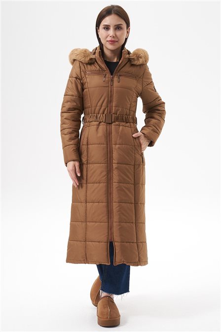 Zipper Detailed Anorak Coat Camel
