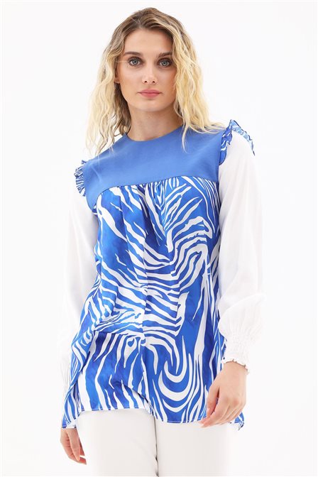 Zebra Print Blouse Royal Blue    