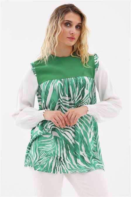 Zebra Print Blouse Green     
