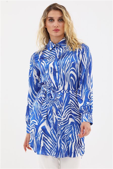 Zebra Desenli Kuşaklı Tunik Saks