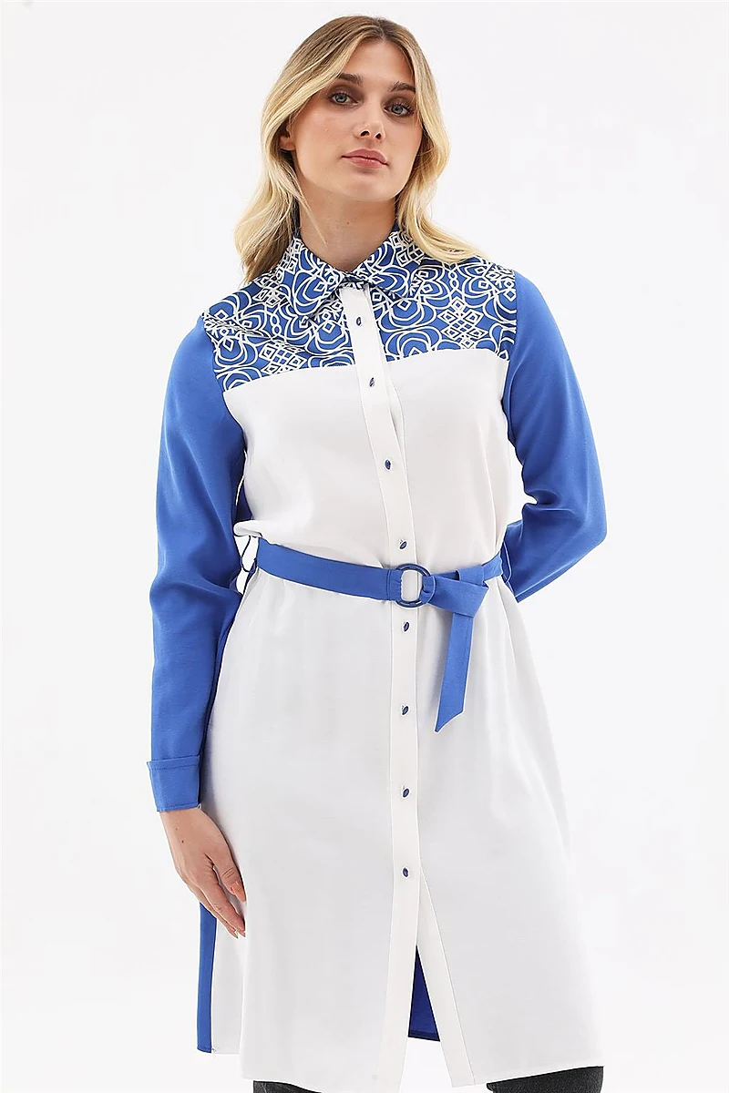 Adjustable Belt Detail Tunic Sax Blue