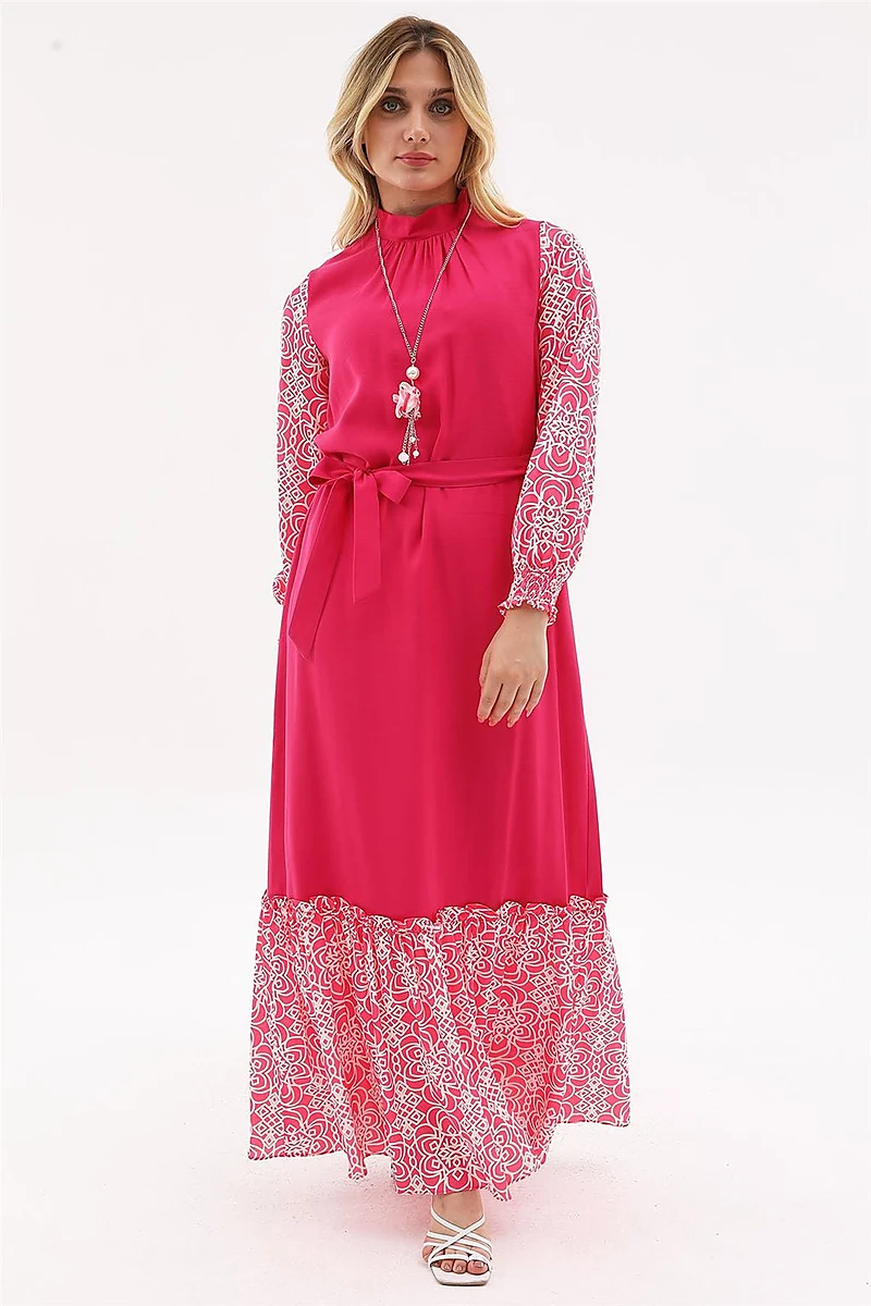 Fabric Trimmed Maxi Dress Fuchsia 