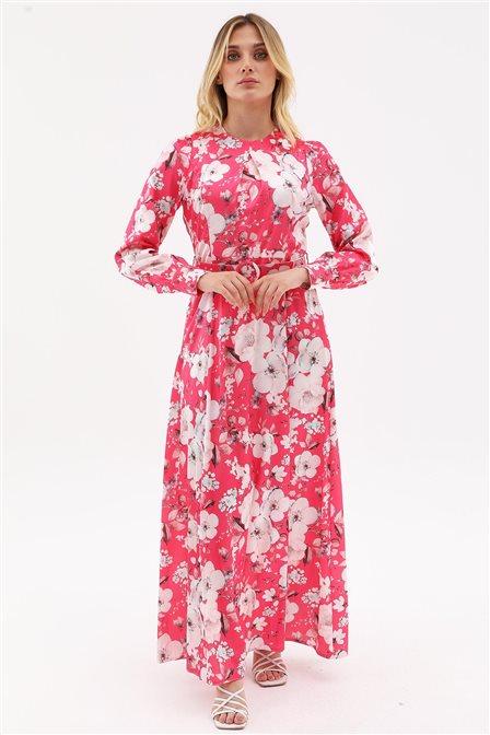 Floral Pattern Maxi Dress Fuchsia 