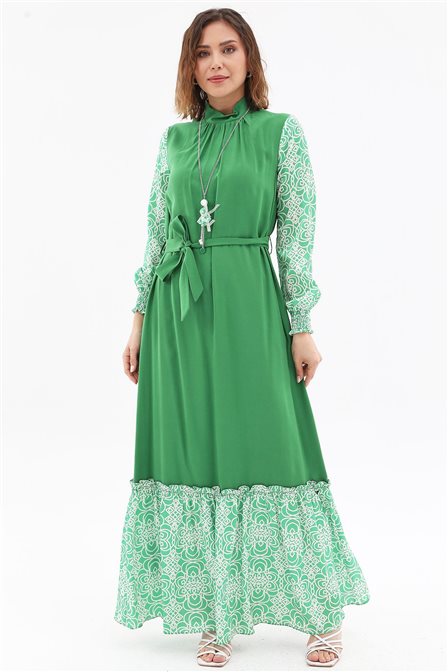 Fabric Trimmed Maxi Dress Green
