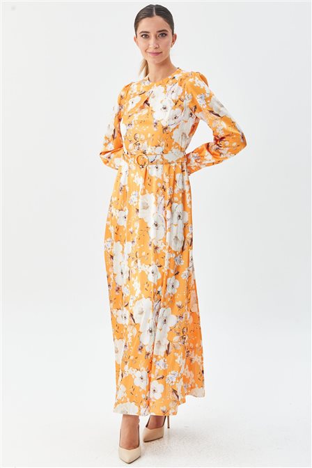 Floral Pattern Maxi Dress Orange