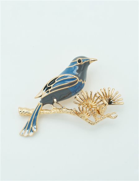 Nest Sparrow Motif Brooch Blue