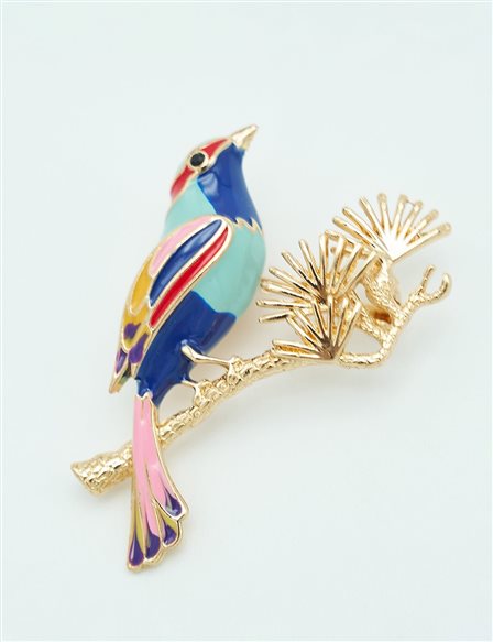 Nest Sparrow Motif Brooch Pink