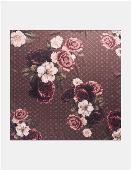 Floral Pattern Monogram Scarf Khaki