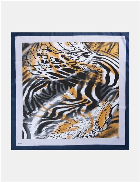 Leopar Desenli Eşarp Lacivert-Gri