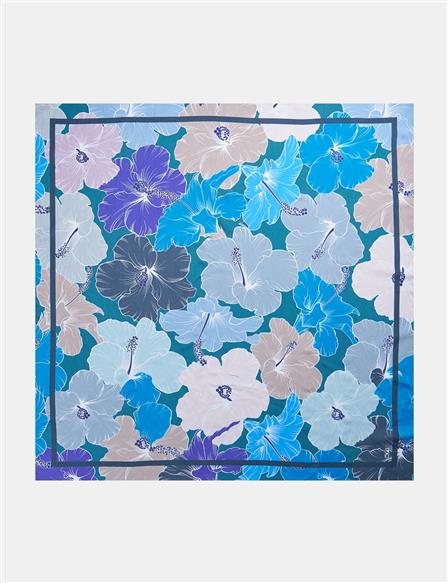 Floral Print Viscose Scarf Navy