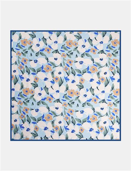 Floral Printed Viscose Scarf Blue