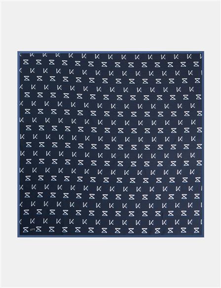 Patterned Viscose Scarf Navy