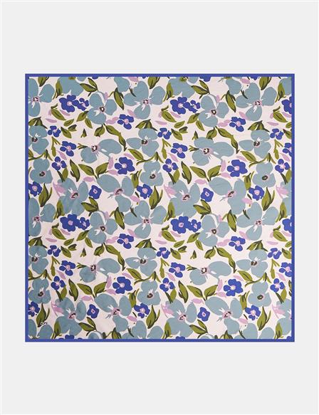 Floral Printed Viscose Scarf Navy