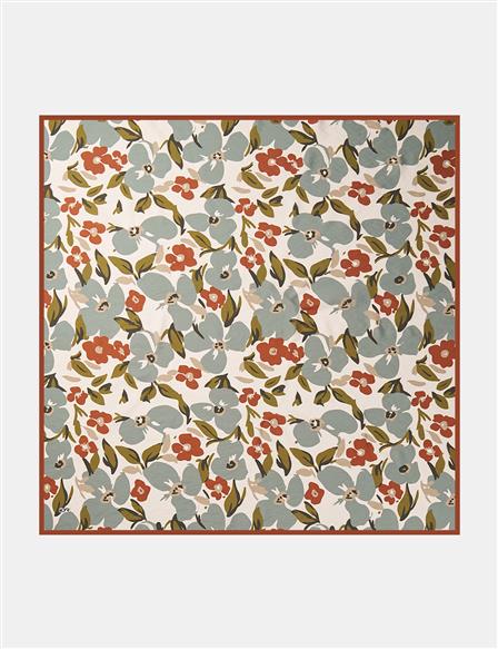 Floral Printed Viscose Scarf Brown