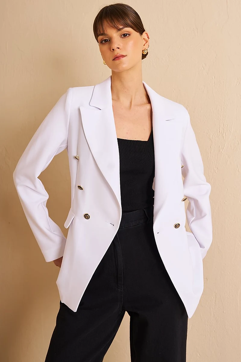 Buttoned Blazer Jacket Optic White