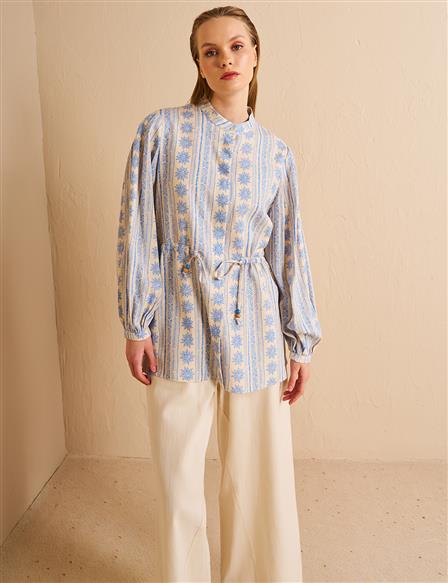 Vintage Patterned Blouse Dust Smoke