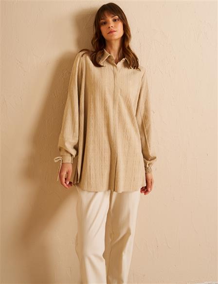 Hidden Embossed Placket Tunic Cream
