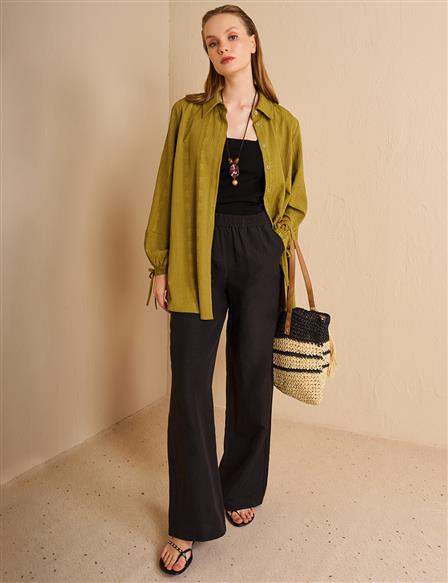 Hidden Embossed Placket Tunic Khaki