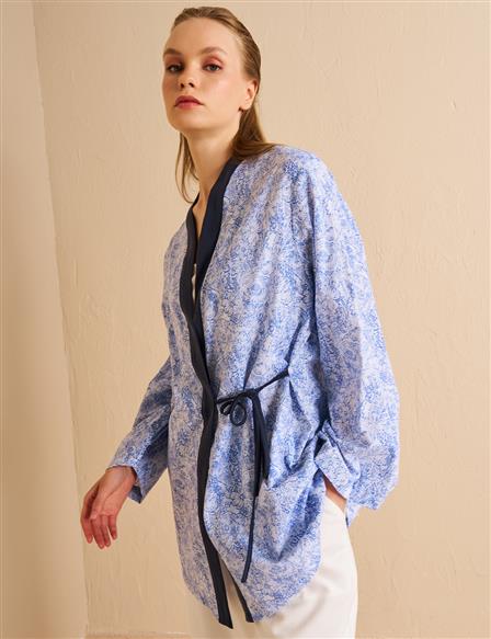 Double Breasted Tie Kimono Aviator Blue