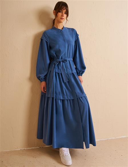 Layered Hem Lyocell Dress Indigo