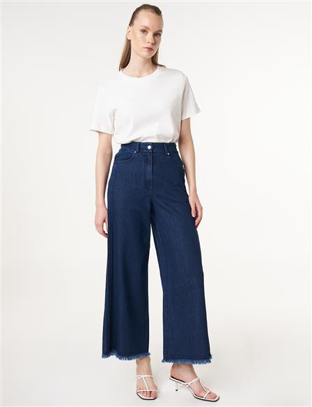 Paçası Püsküllü Marine Fit Denim Pantolon Lacivert